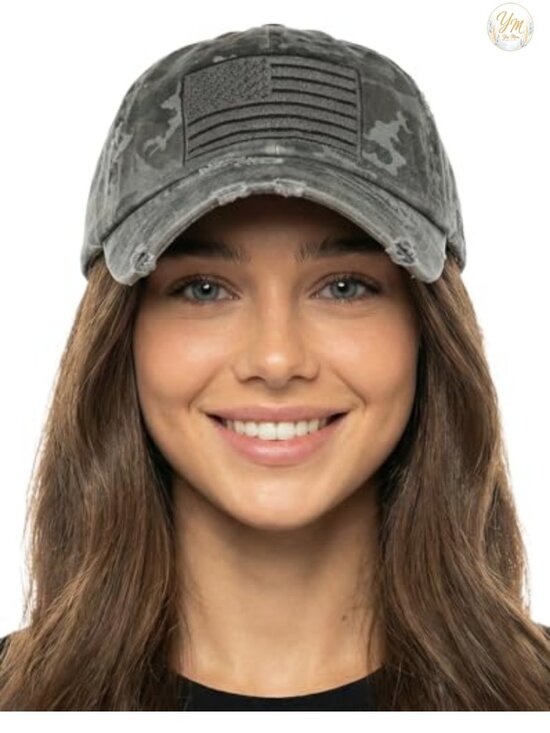 Distressed Baseball Cap, Vintage Embroidered Dad Hat, Adjustable Cotton